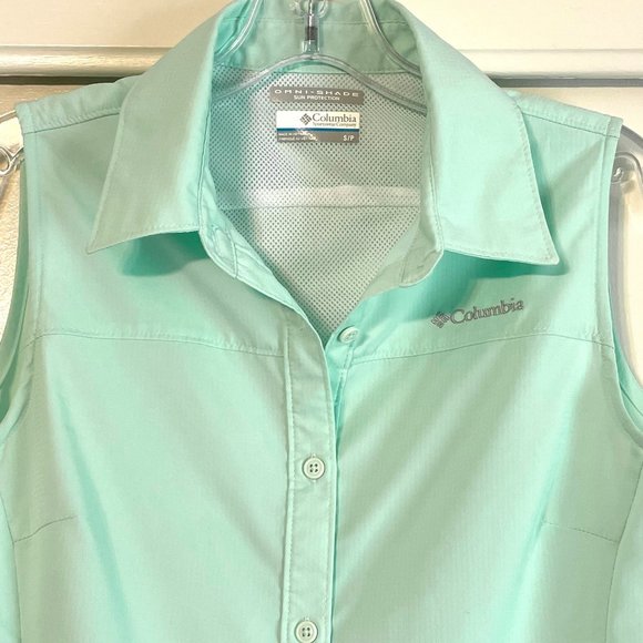 Columbia Green Omni Shade Sun Protection Sleeveless Button Down Blouse Top S - Picture 3 of 10